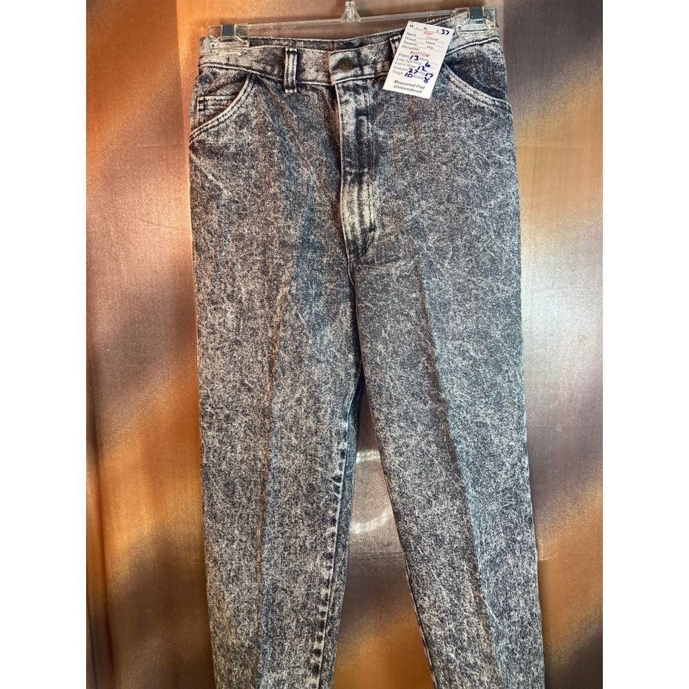 Vintage 80’s Black Acid Wash Skinny Leg Denim Jeans High‎ Waisted Size 26W